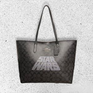 Coach x Star Wars Motif Black Signature Town Tote Bag F88019